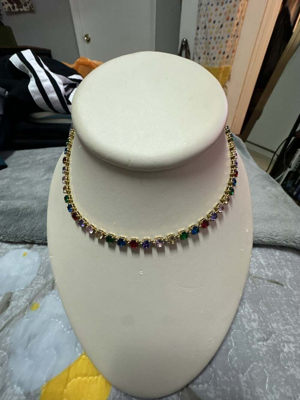Gold-Tone Multicolor Rhinestone Tennis Necklace